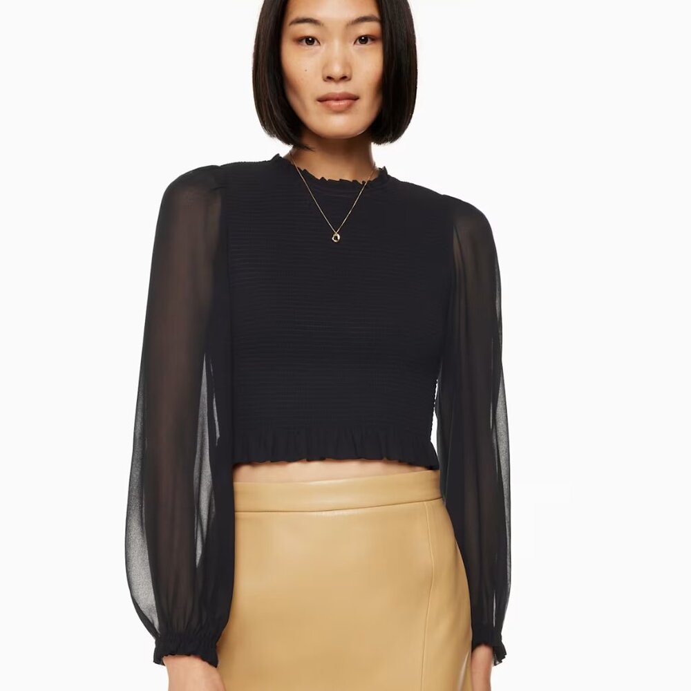 Wilfred Tempest Blouse Smocked Chiffon Black Blouse - XS